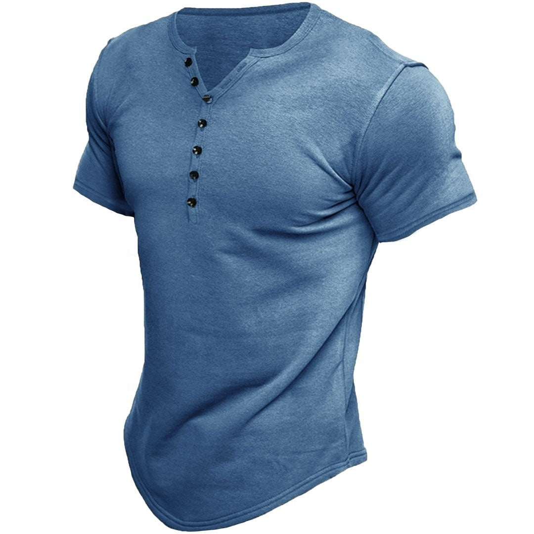 KurzarmeligesT-ShirtfurMannermitKnopfenundschmalerPassform_2.jpg
