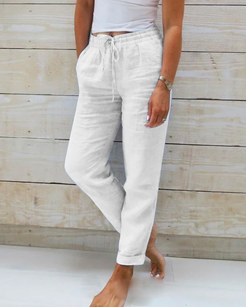 Damenhose mit elastischer Taille, Kordelzug und Taschen