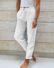 Damenhose mit elastischer Taille, Kordelzug und Taschen