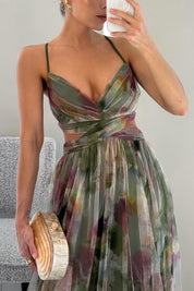 Maxi-Cocktailkleid für Damen mit Mesh-Überzug und V-Ausschnitt