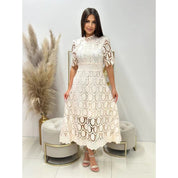 Midi-Kleid aus Spitze für Damen mit langen Ärmeln und Stehkragen