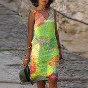 Stylisches Midikleid mit Blätterdruck für Frauen
