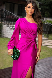 Satin-Maxikleid für Damen mit einem Träger und hohem Seitenschlitz
