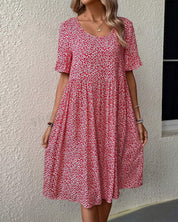 Damen-Freizeitkleid in A-Linie mit Blumenmuster und kurzen Rüschenärmeln