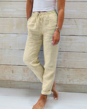 Damenhose mit elastischer Taille, Kordelzug und Taschen