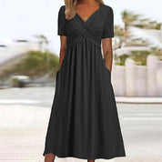 Damen-Midikleid in Wickeloptik mit V-Ausschnitt und Seitentaschen
