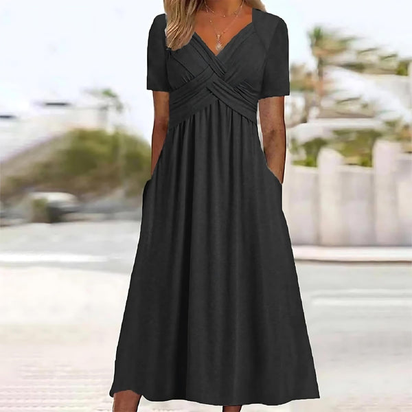 Damen-Midikleid in Wickeloptik mit V-Ausschnitt und Seitentaschen
