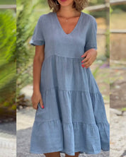 Schickes leichtes Kleid mit V-Ausschnitt für Frauen