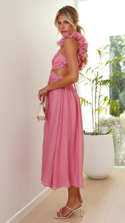 Rückenfreies Sommerkleid für Damen mit Rüschen-Trägern und Bindeband am Rücken