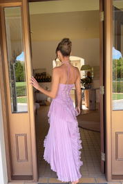 Rüschen-One-Shoulder-Midikleid für Damen mit asymmetrischem Saum
