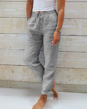 Damenhose mit elastischer Taille, Kordelzug und Taschen