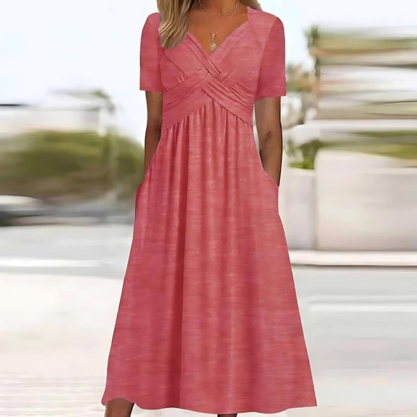 Damen-Midikleid in Wickeloptik mit V-Ausschnitt und Seitentaschen