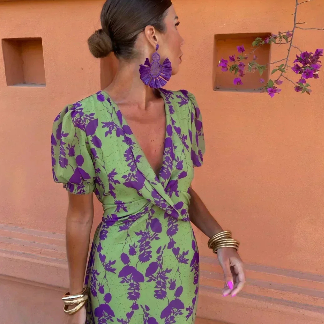 Sommer-Maxikleid für Damen mit Blumenmuster und V-Ausschnitt