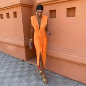 Ärmelloses Midi-Partykleid für Damen mit Schlitzdetail vorne