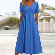 Damen-Midikleid in Wickeloptik mit V-Ausschnitt und Seitentaschen
