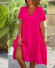Schickes leichtes Kleid mit V-Ausschnitt für Frauen