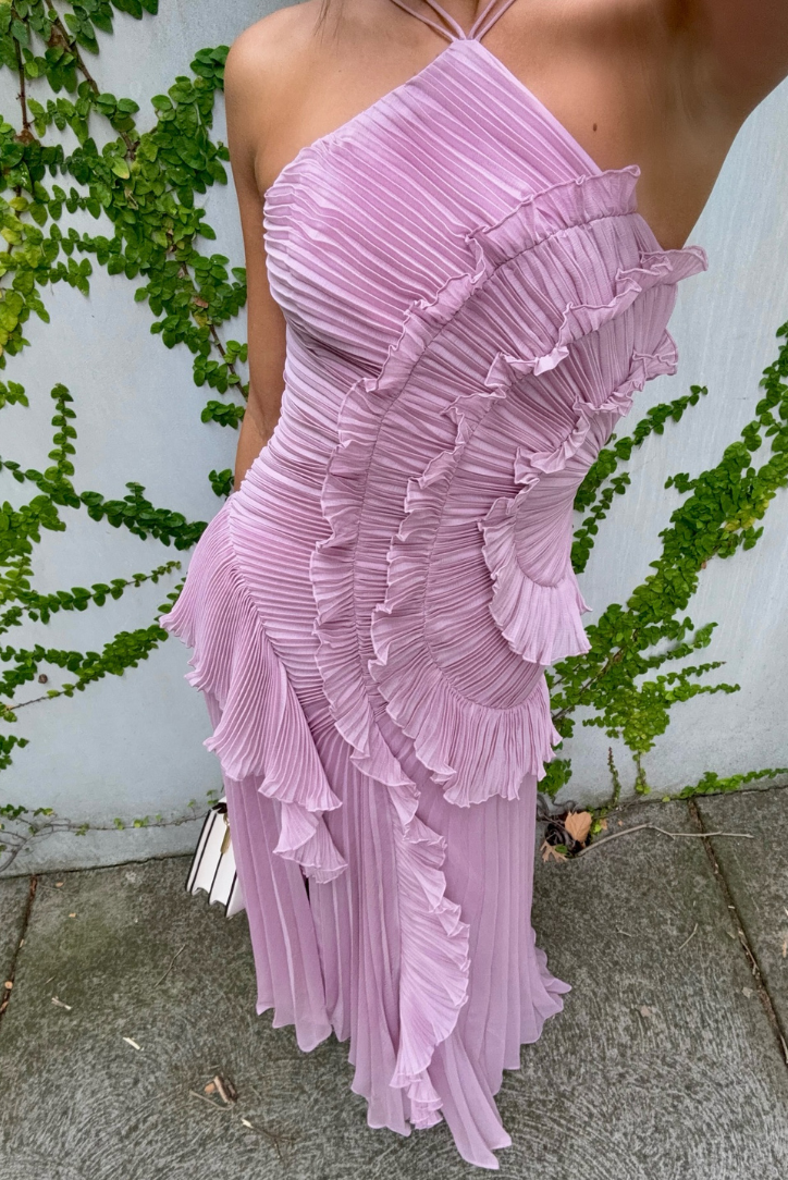 Rüschen-One-Shoulder-Midikleid für Damen mit asymmetrischem Saum