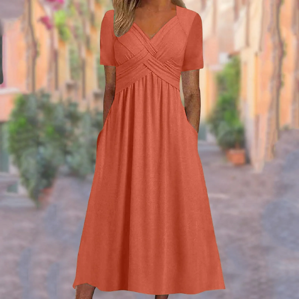 Damen-Midikleid in Wickeloptik mit V-Ausschnitt und Seitentaschen