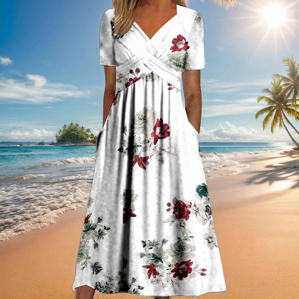 Damen-Midikleid in Wickeloptik mit V-Ausschnitt und Seitentaschen