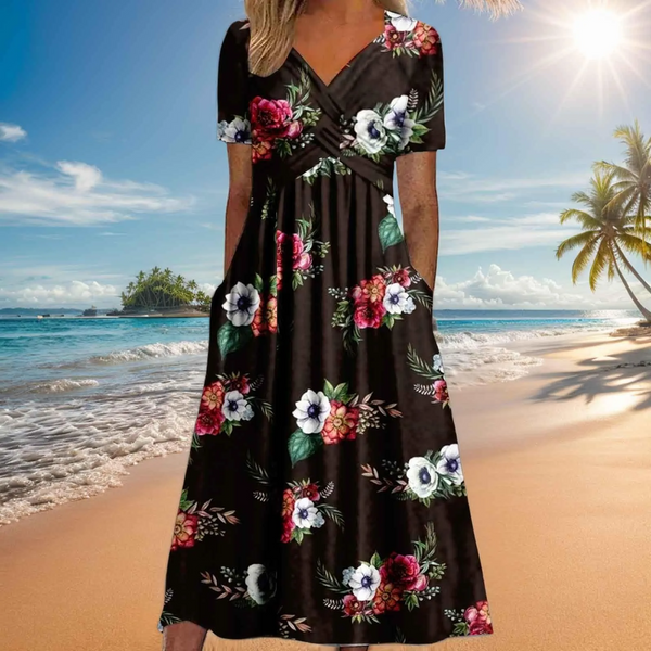 Damen-Midikleid in Wickeloptik mit V-Ausschnitt und Seitentaschen