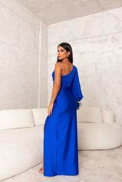Satin-Maxikleid für Damen mit einem Träger und hohem Seitenschlitz