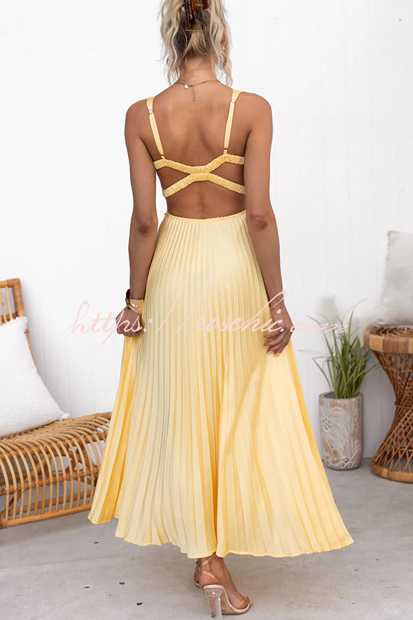Plissiertes, ärmelloses Midikleid für Damen für Frühlingsveranstaltungen