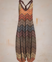 Ärmelloser Boho-Overall für Damen mit V-Ausschnitt und Printmuster