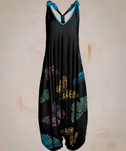 Ärmelloser Boho-Overall für Damen mit V-Ausschnitt und Printmuster