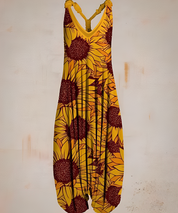 Ärmelloser Boho-Overall für Damen mit V-Ausschnitt und Printmuster