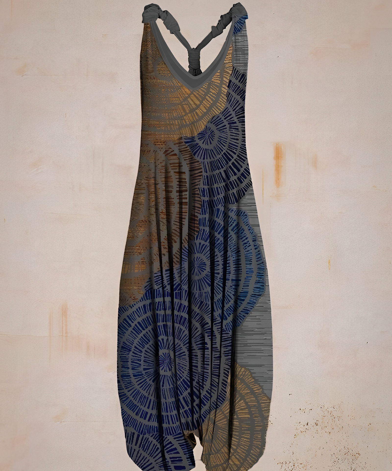 Ärmelloser Boho-Overall für Damen mit V-Ausschnitt und Printmuster