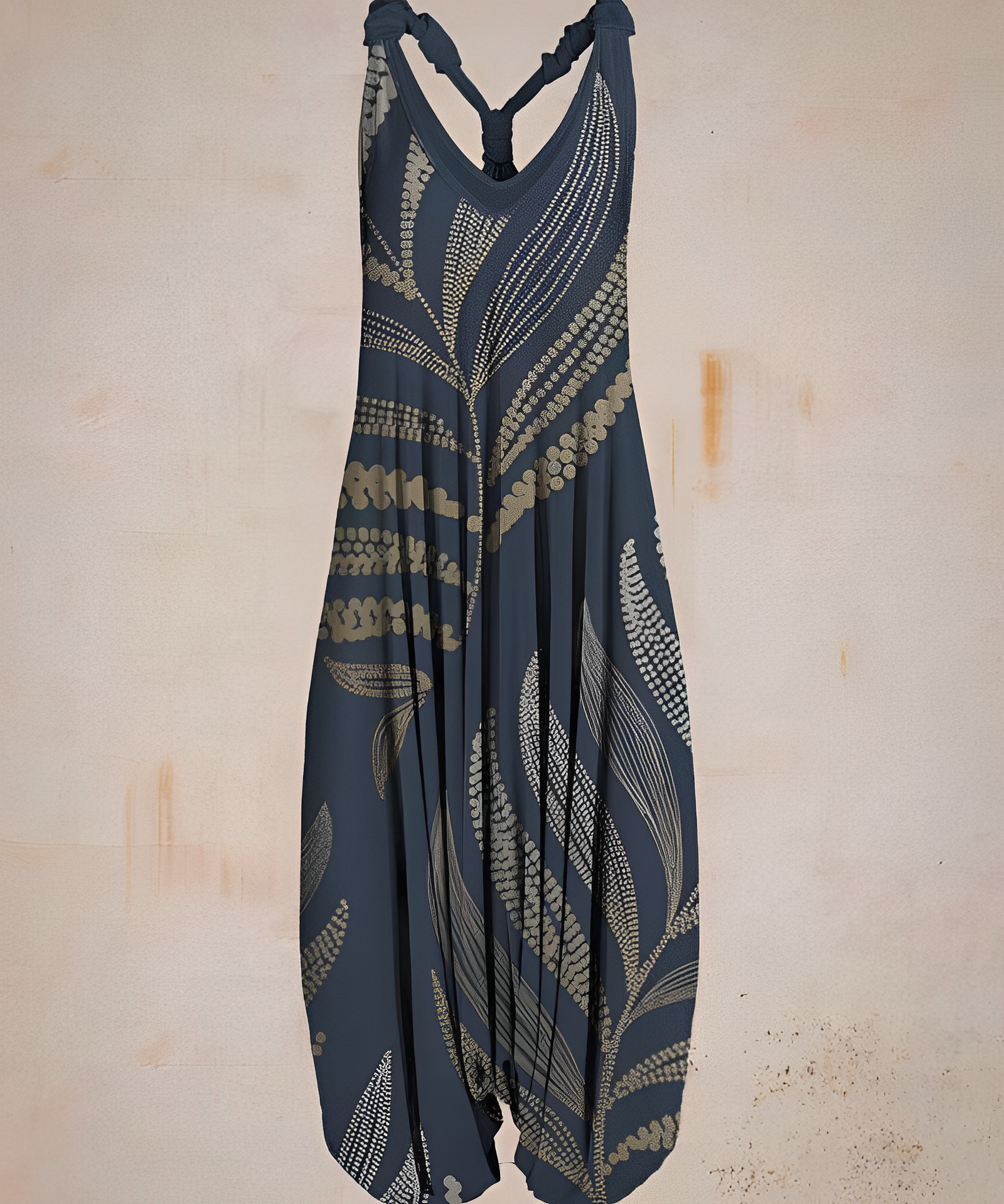Ärmelloser Boho-Overall für Damen mit V-Ausschnitt und Printmuster