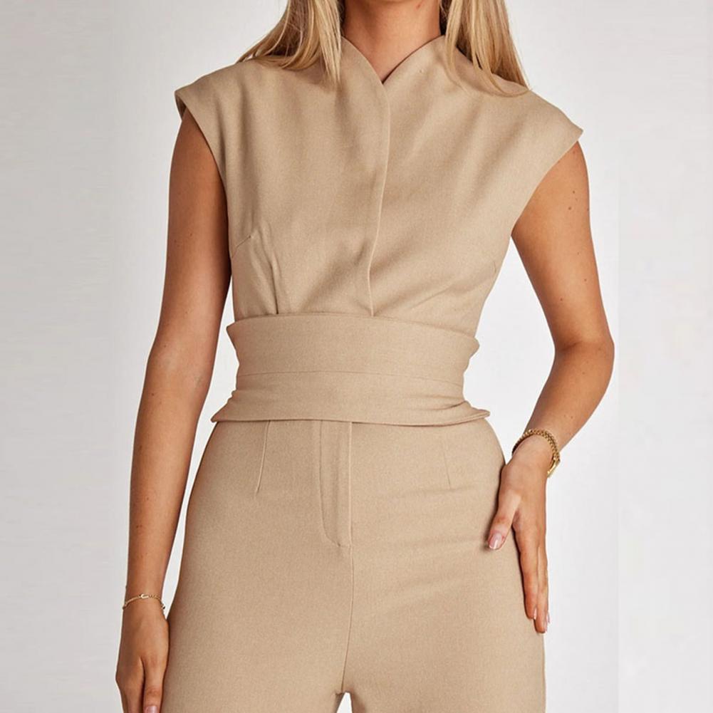 Ärmelloser Damen-Sommer-Overall mit V-Ausschnitt und Taillenband