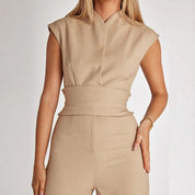 Ärmelloser Damen-Sommer-Overall mit V-Ausschnitt und Taillenband