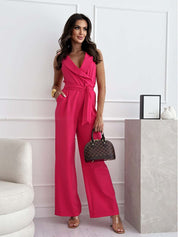 Ärmelloser Jumpsuit für Damen mit Taillenband und weitem Bein