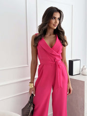 Ärmelloser Jumpsuit für Damen mit Taillenband und weitem Bein