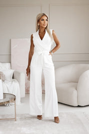 Ärmelloser Jumpsuit für Damen mit Taillenband und weitem Bein