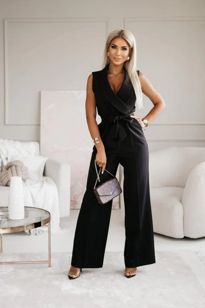 Ärmelloser Jumpsuit für Damen mit Taillenband und weitem Bein