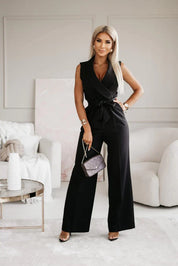 Ärmelloser Jumpsuit für Damen mit Taillenband und weitem Bein
