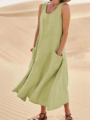 Ärmelloses A-Linien-Midikleid für Damen mit Taschen