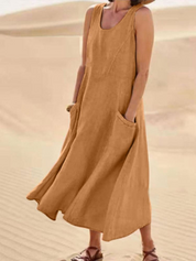 Ärmelloses A-Linien-Midikleid für Damen mit Taschen