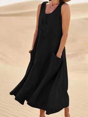 Ärmelloses A-Linien-Midikleid für Damen mit Taschen