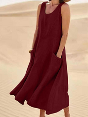 Ärmelloses A-Linien-Midikleid für Damen mit Taschen