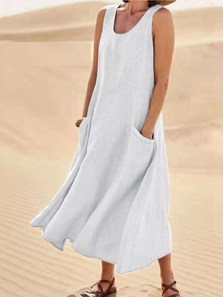 Ärmelloses A-Linien-Midikleid für Damen mit Taschen