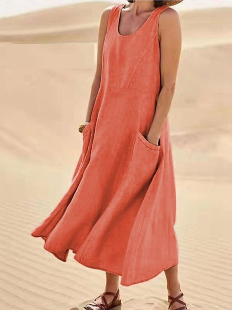Ärmelloses A-Linien-Midikleid für Damen mit Taschen