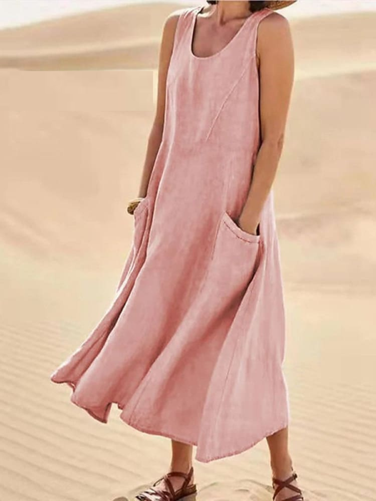 Ärmelloses A-Linien-Midikleid für Damen mit Taschen