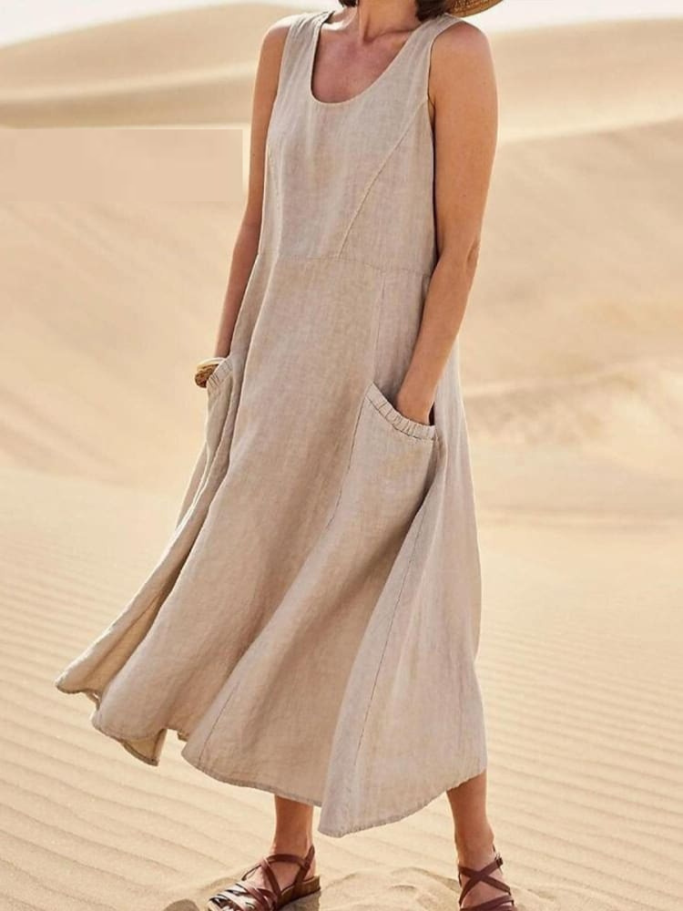 Ärmelloses A-Linien-Midikleid für Damen mit Taschen