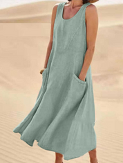 Ärmelloses A-Linien-Midikleid für Damen mit Taschen