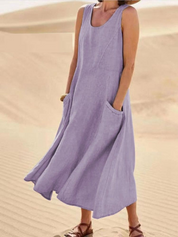 Ärmelloses A-Linien-Midikleid für Damen mit Taschen