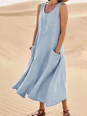 Ärmelloses A-Linien-Midikleid für Damen mit Taschen