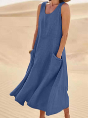 Ärmelloses A-Linien-Midikleid für Damen mit Taschen